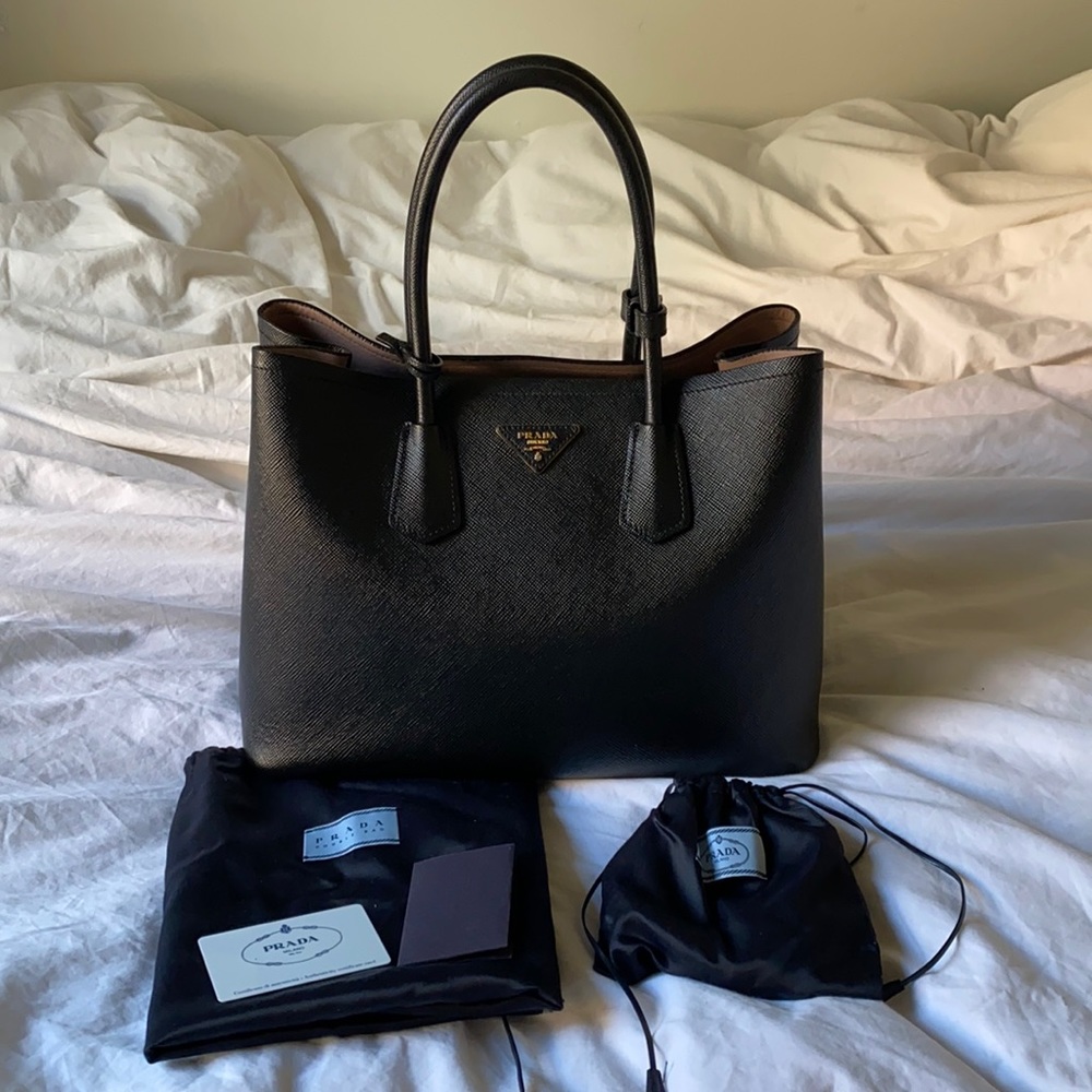 Prada Saffiano Double Bag Large - Mughetto